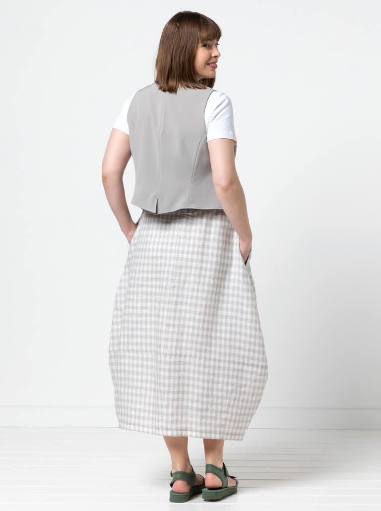 Ayla Woven Skirt By Style Arc - Cocoon shape elastic waist skirt with a darted hem and inseam pockets