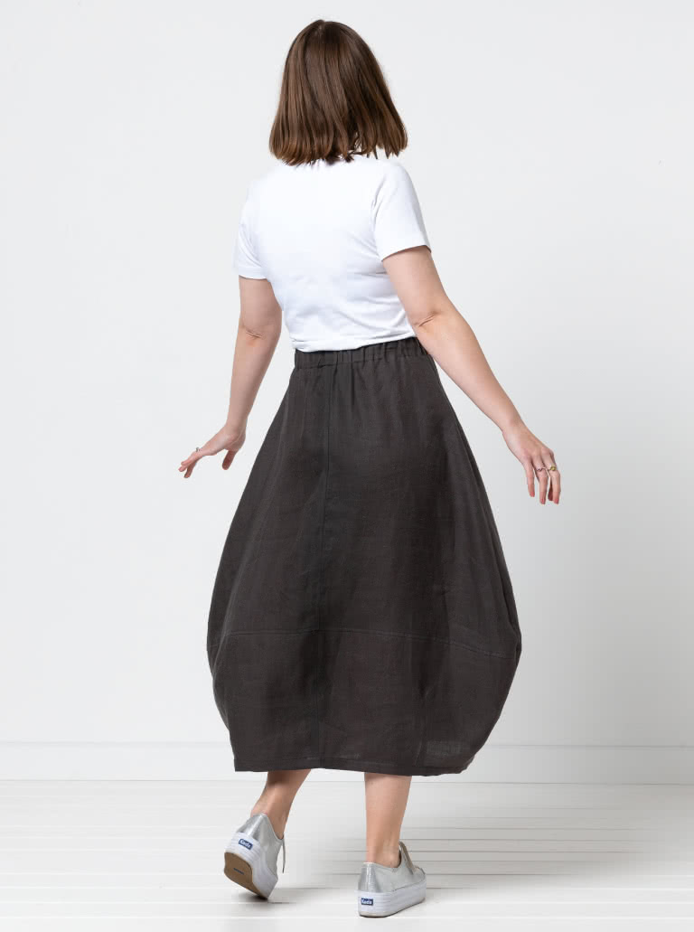 Ayla Woven Skirt By Style Arc - Cocoon shape elastic waist skirt with a darted hem and inseam pockets