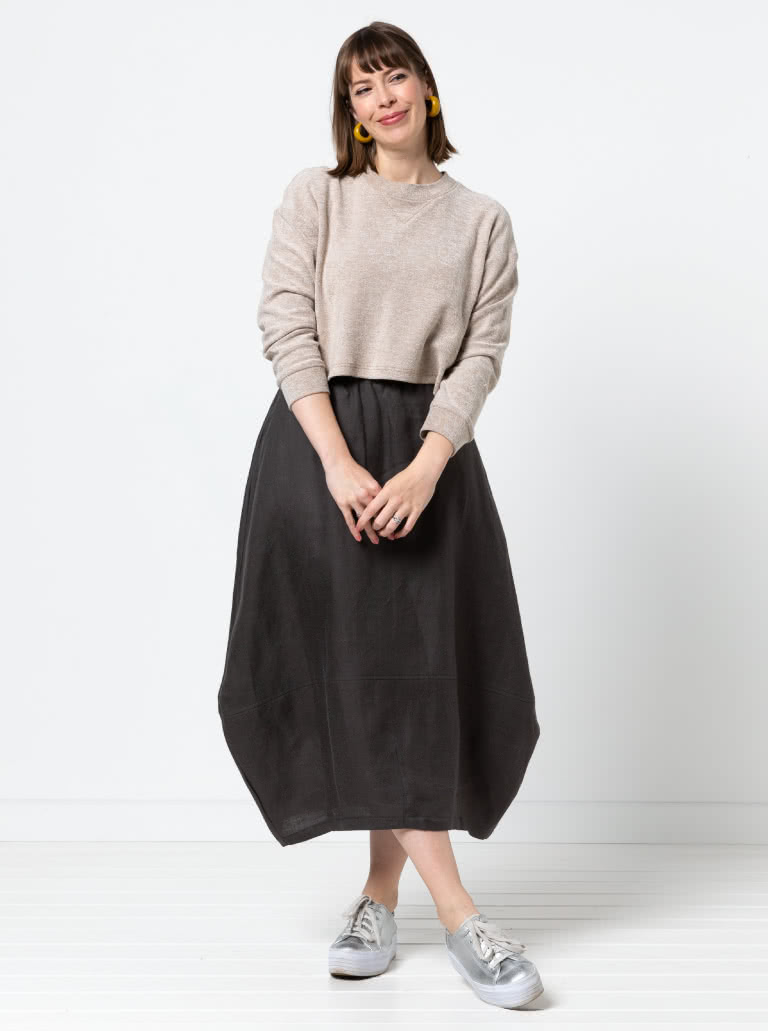 Ayla Woven Skirt By Style Arc - Cocoon shape elastic waist skirt with a darted hem and inseam pockets