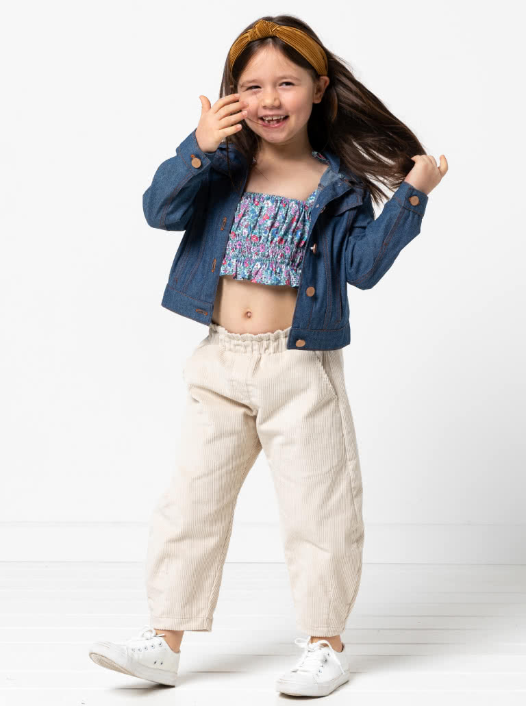 Barry Kids Pant and Top By Style Arc - Crop top with shirring and rouleau straps & Elastic waist, pull-on, balloon shape pant with pockets, for kids 02-16