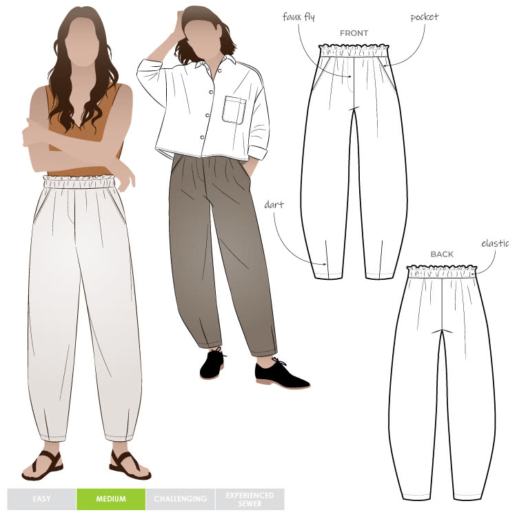 Barry Woven Pant Barry Woven Pant by Style Arc - Elastic waisted pant with a slight balloon shaped darted leg