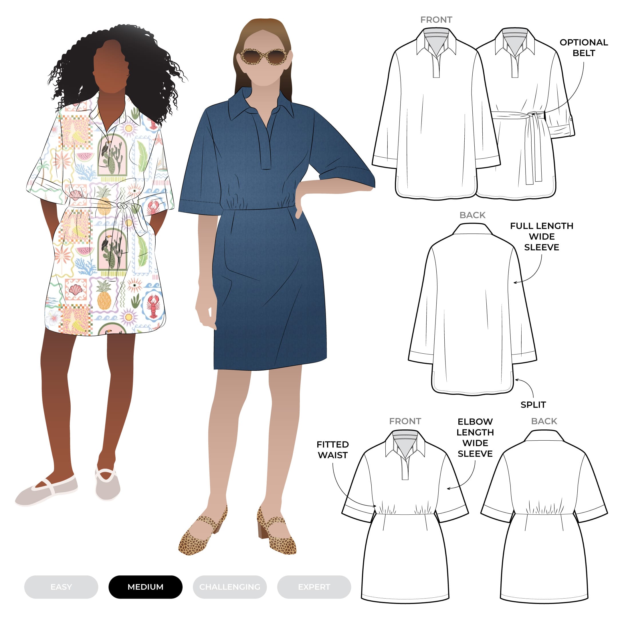 Beckers Woven Dress Beckers Woven Dress by Style Arc - Two looks in one, a fitted dress with a slight blouson bodice and a pull-on relaxed style shirt