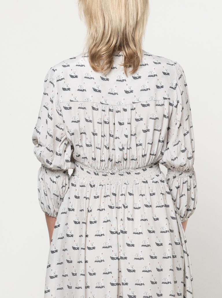 Belle Woven Dress By Style Arc - Make a statement with the new Belle Woven Dress. "V" neck, button through dress with shirred sleeves and back bodice.