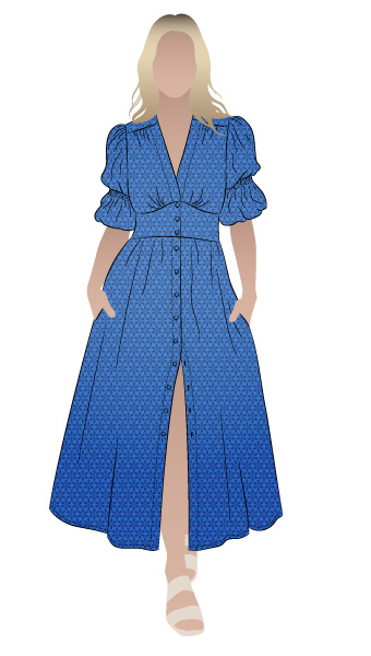 Belle Woven Dress By Style Arc - Make a statement with the Belle Woven Dress. "V" neck, button through dress with shirred sleeves and back bodice.