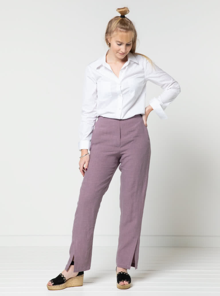 Bennet Woven Pant By Style Arc - Straight leg pull on pant with side leg splits.