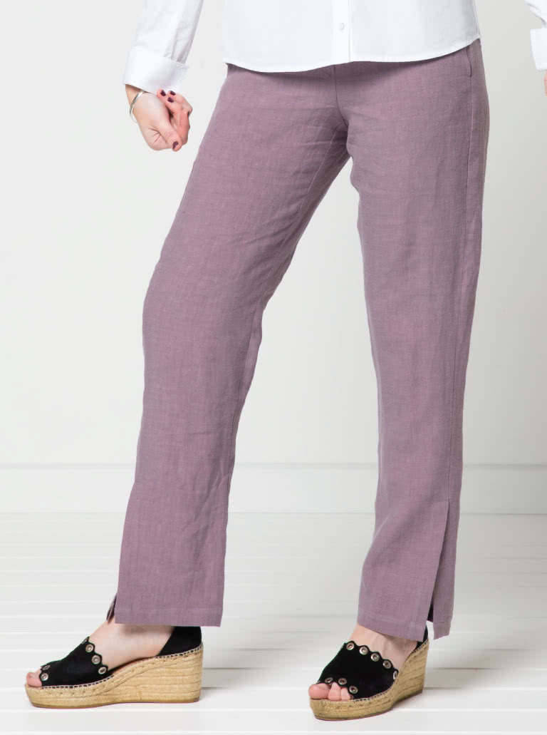 Bennet Woven Pant By Style Arc - Straight leg pull on pant with side leg splits.