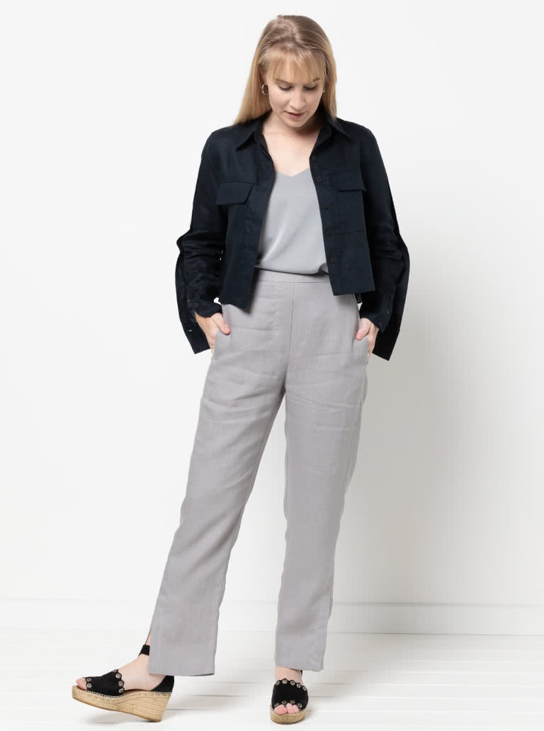 Bennet Woven Pant By Style Arc - Straight leg pull on pant with side leg splits.