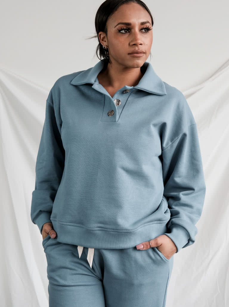 Bert Knit Top By Style Arc - Boost your weekend dressing with this new style windcheater. Stylish button front polo collar elevates this comfy easy fit style featuring drop shoulder line, deep armhole and slight balloon sleeve.