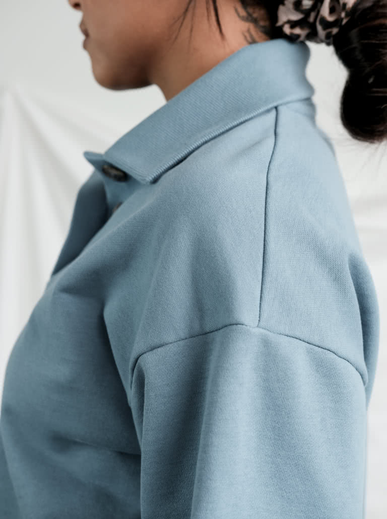 Bert Knit Top By Style Arc - Boost your weekend dressing with this new style windcheater. Stylish button front polo collar elevates this comfy easy fit style featuring drop shoulder line, deep armhole and slight balloon sleeve.