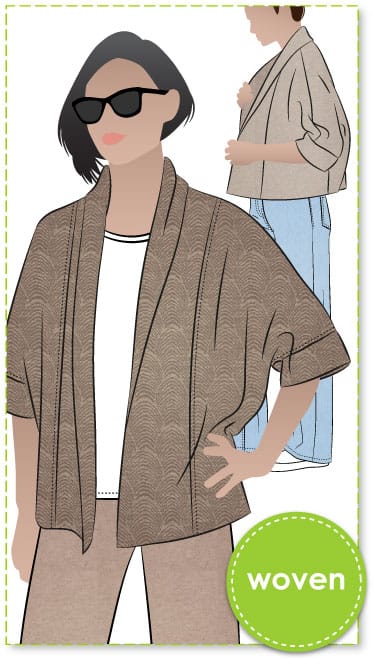 Besharl Jacket Sewing Pattern By Style Arc - Robe-style jacket with open front and cosy shawl collar