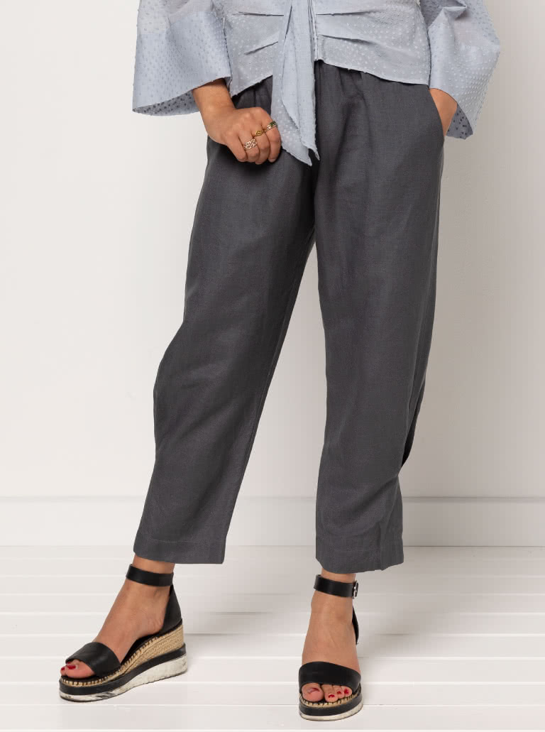 Besharl Pant Sewing Pattern By Style Arc - Elastic waist pull on pant with interesting hem tuck detail