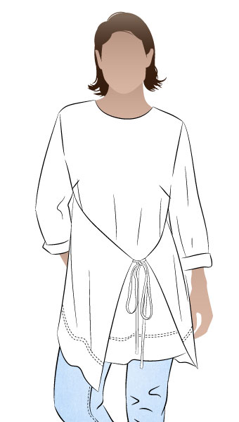 Bessie Woven Tunic By Style Arc - Woven long line top featuring a fashionable tied front over lay and 7/8th length sleeves.