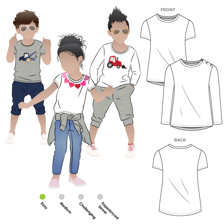 Billie T-shirt By Style Arc - Basic unisex kid's t-shirt pattern