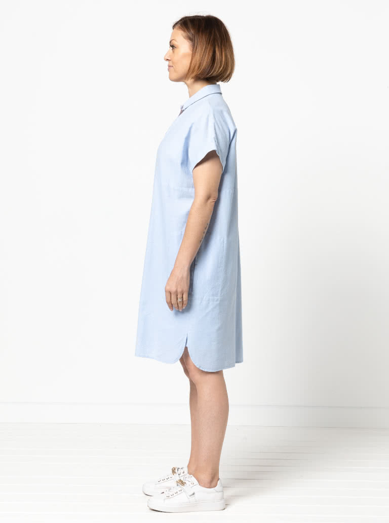 Blaire Shirt & Dress Sewing Pattern By Style Arc - Blaire Shirt - Square shaped shirt with rolled cuff and interesting overlay. Blaire Dress - Shirt-maker dress shirt tail and inset pockets.