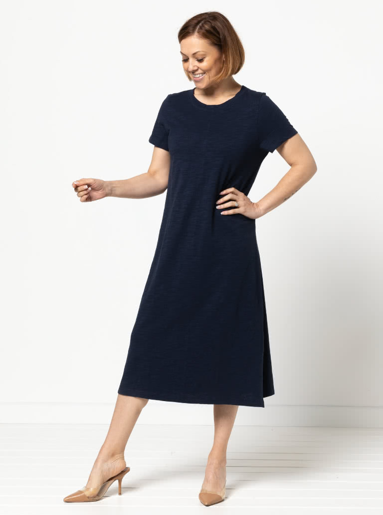 Blanche Knit Dress By Style Arc - Knit short sleeve pull on dress, below knee length with side splits.