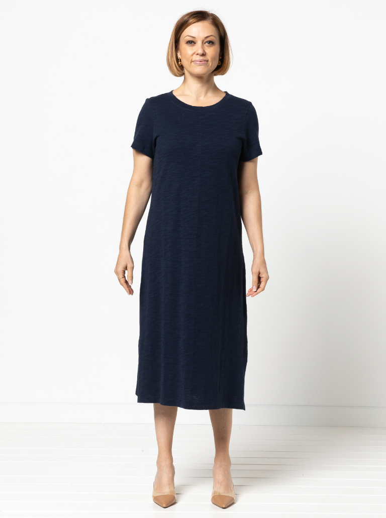 Blanche Knit Dress By Style Arc - Knit short sleeve pull on dress, below knee length with side splits.