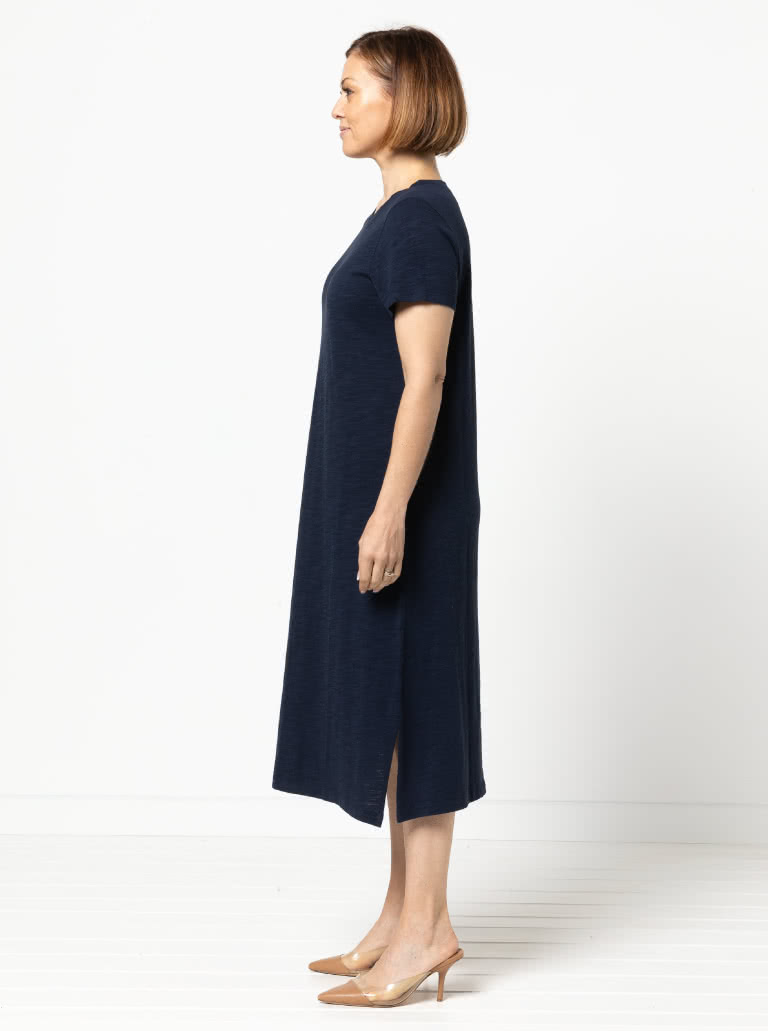 Blanche Knit Dress By Style Arc - Knit short sleeve pull on dress, below knee length with side splits.