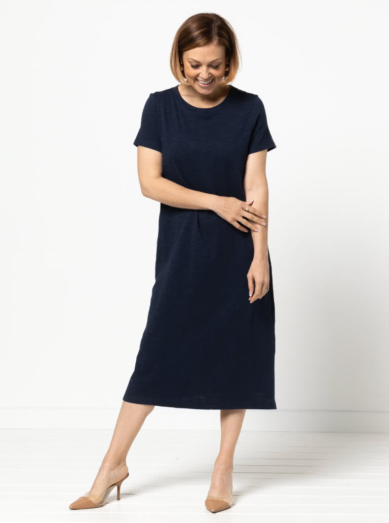 Blanche Knit Dress By Style Arc - Knit short sleeve pull on dress, below knee length with side splits.