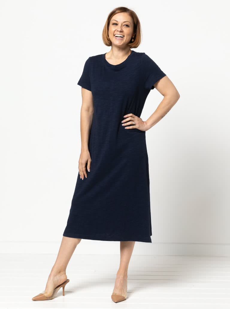 Blanche Knit Dress By Style Arc - Knit short sleeve pull on dress, below knee length with side splits.