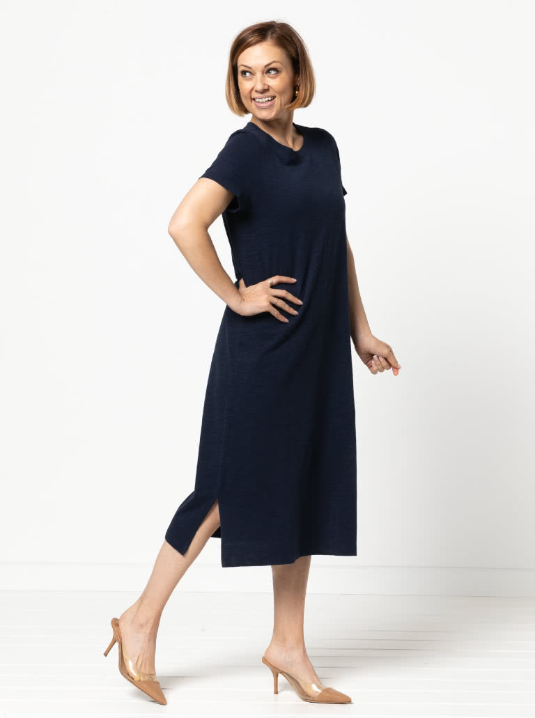 Blanche Knit Dress By Style Arc - Knit short sleeve pull on dress, below knee length with side splits.