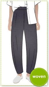 Bob Woven Pant By Style Arc - This is a balloon shaped pant with an elastic waistband and in seam pockets.