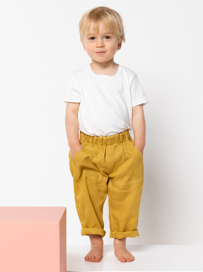 Bobby Kids Woven Pant By Style Arc - Elastic waist pant with patch pockets and faux fly for kids 2-8