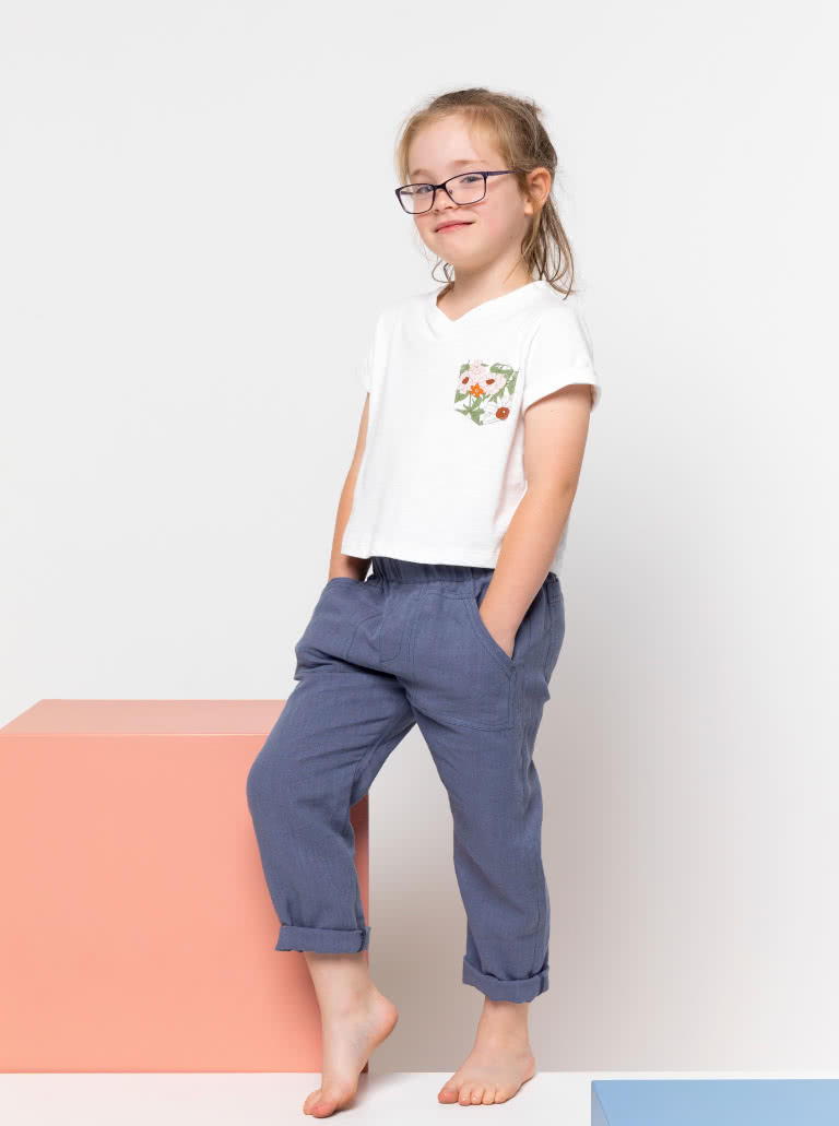 Bobby Kids Woven Pant By Style Arc - Elastic waist pant with patch pockets and faux fly for kids 2-8