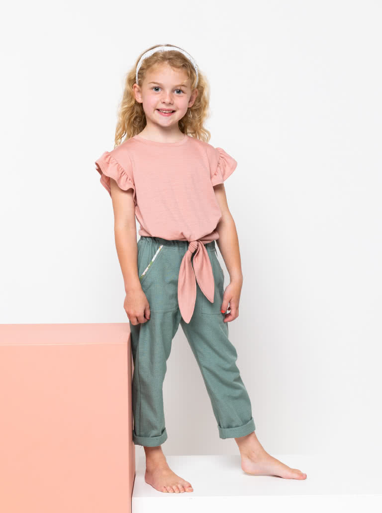 Bobby Kids Woven Pant By Style Arc - Elastic waist pant with patch pockets and faux fly for kids 2-8