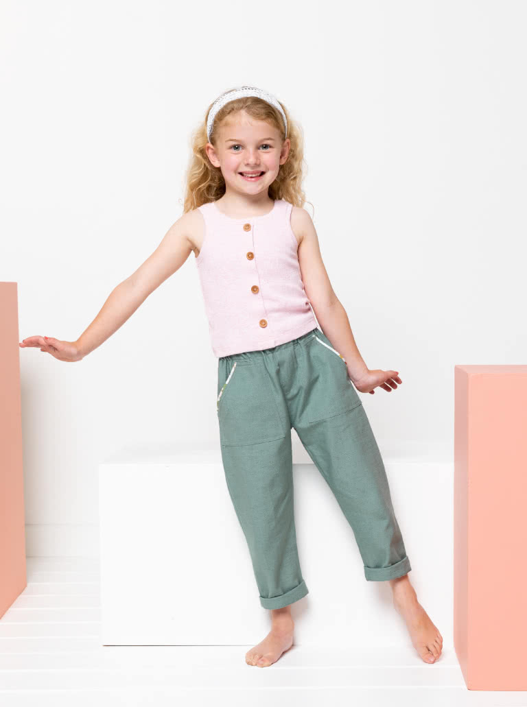 Bobby Kids Woven Pant By Style Arc - Elastic waist pant with patch pockets and faux fly for kids 2-8