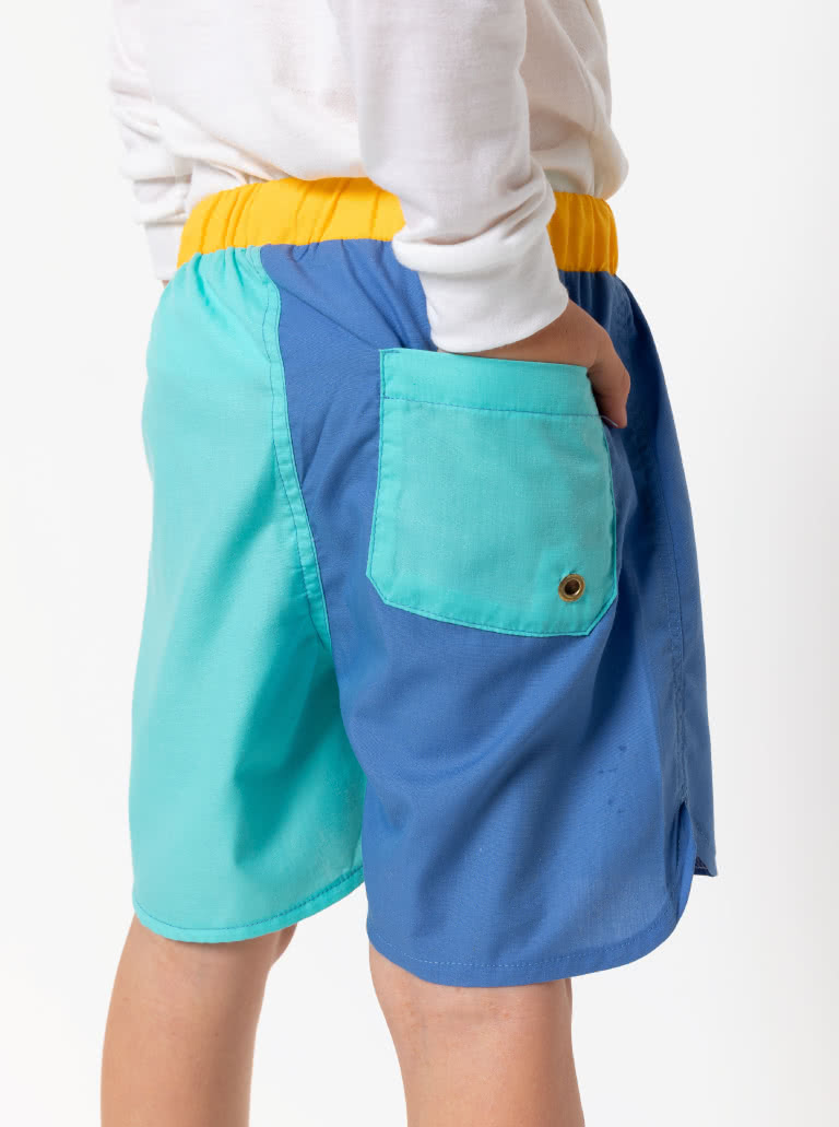 Bondi Kids Boardie By Style Arc - Elastic waist short with faux fly and cord ties.