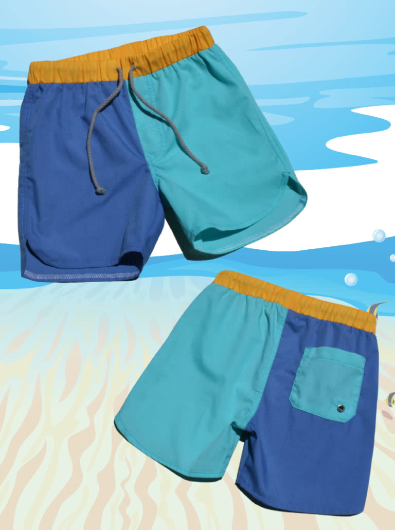 Bondi Kids Boardie By Style Arc - Elastic waist short with faux fly and cord ties.
