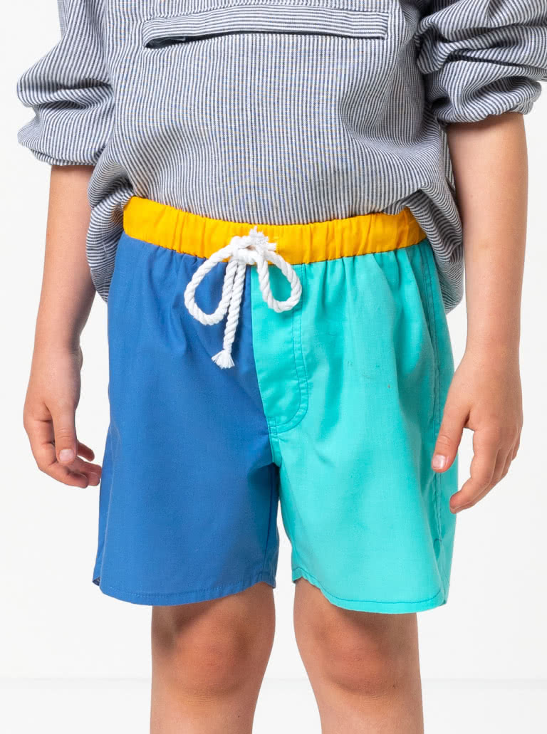 Bondi Kids Boardie By Style Arc - Elastic waist short with faux fly and cord ties.