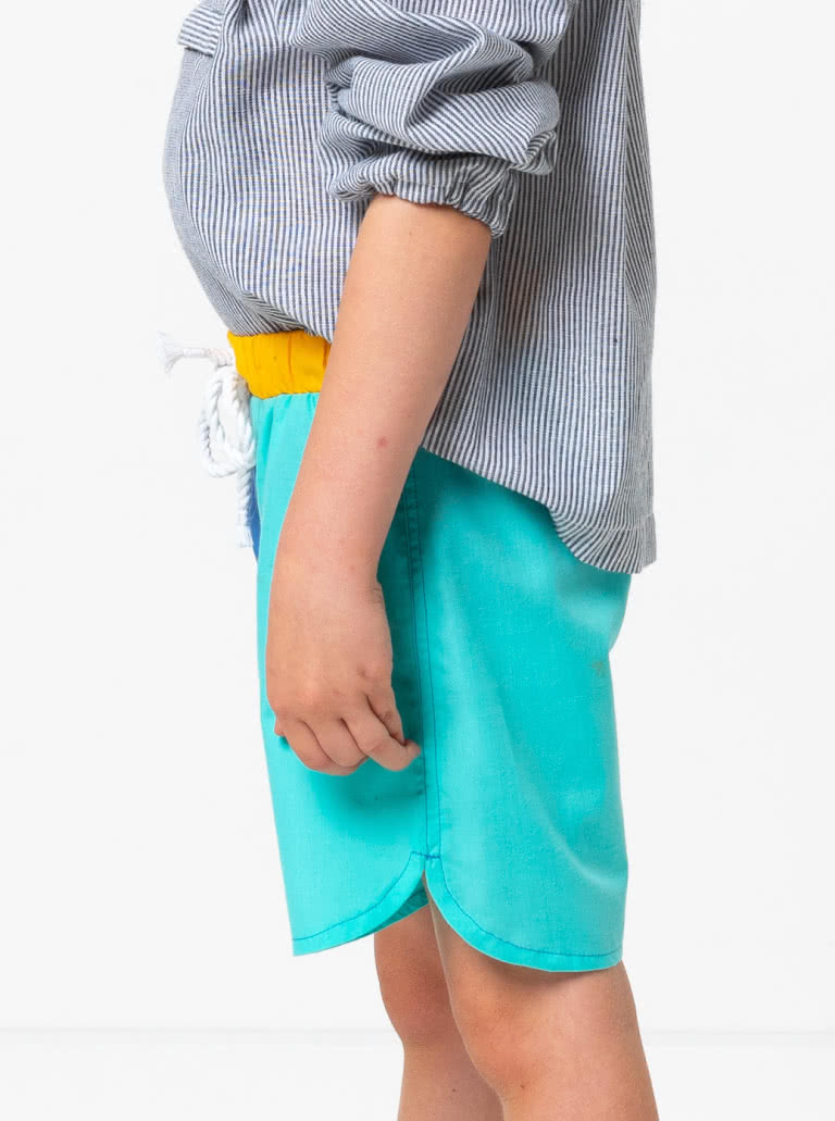 Bondi Kids Boardie By Style Arc - Elastic waist short with faux fly and cord ties.