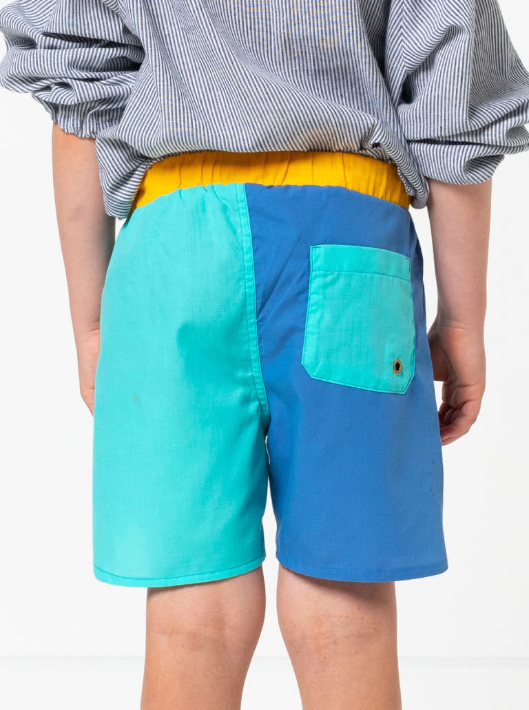 Bondi Kids Boardie By Style Arc - Elastic waist short with faux fly and cord ties.