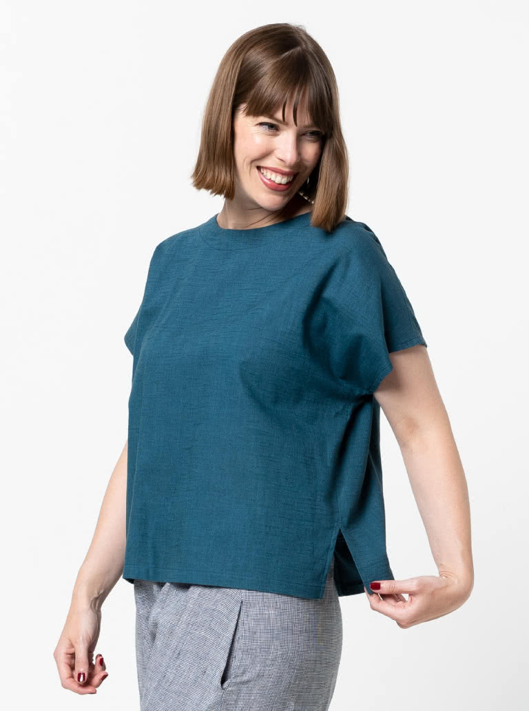 Bonnie Woven Tops By Style Arc - Two top options in the one pattern. 1 - Sleeveless swing shape top with a cropped length. 2 - A square shaped drop shoulder and longer length top. Both tops feature a round neck and functional back opening.