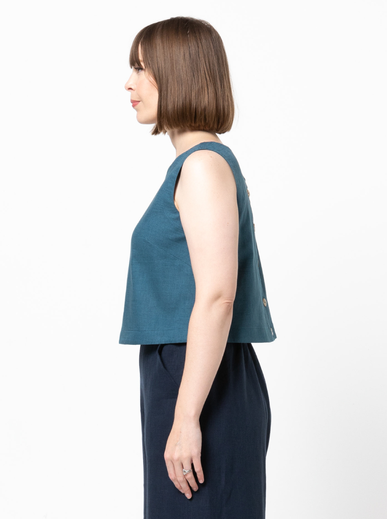Bonnie Woven Tops By Style Arc - Two top options in the one pattern. 1 - Sleeveless swing shape top with a cropped length. 2 - A square shaped drop shoulder and longer length top. Both tops feature a round neck and functional back opening.