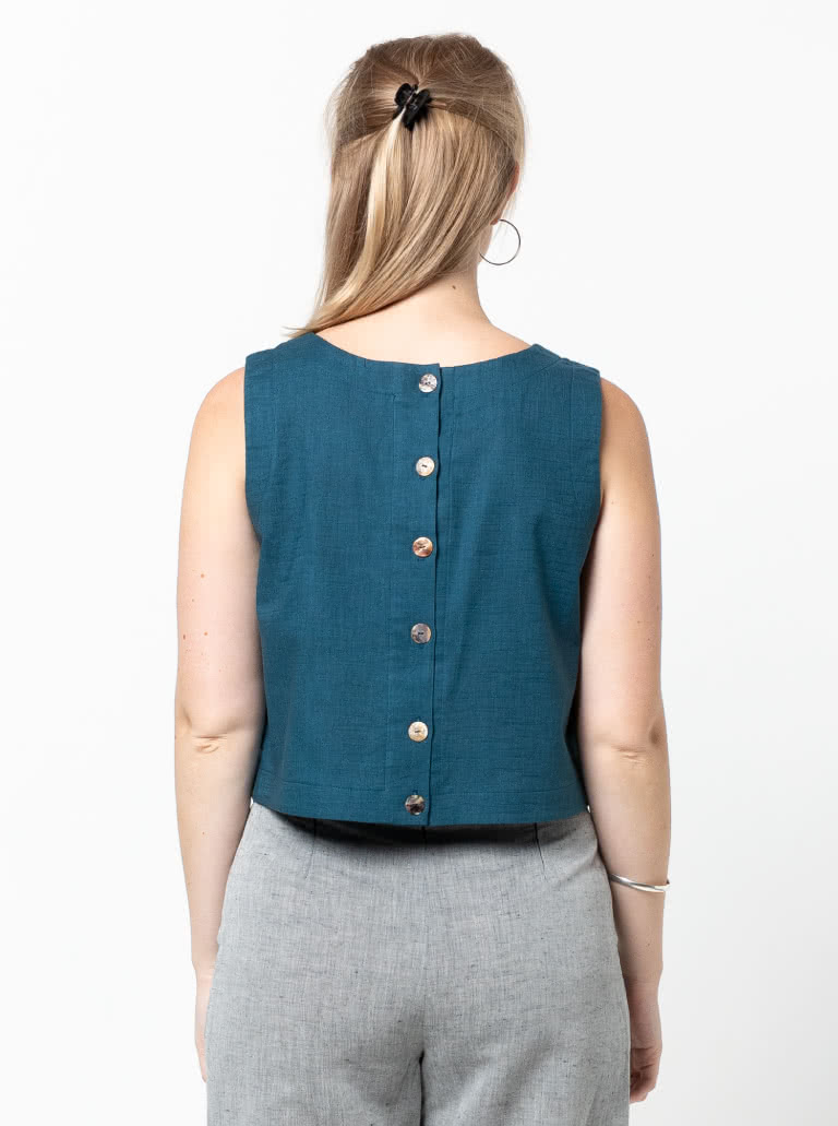 Bonnie Woven Tops By Style Arc - Two top options in the one pattern. 1 - Sleeveless swing shape top with a cropped length. 2 - A square shaped drop shoulder and longer length top. Both tops feature a round neck and functional back opening.