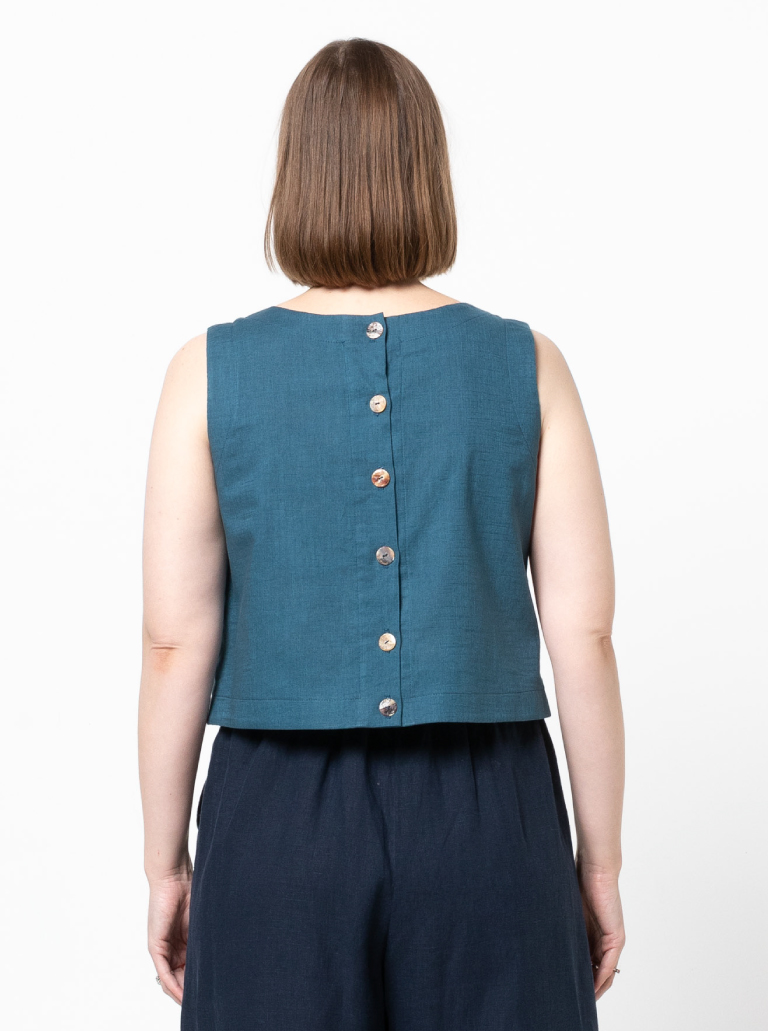 Bonnie Woven Tops By Style Arc - Two top options in the one pattern. 1 - Sleeveless swing shape top with a cropped length. 2 - A square shaped drop shoulder and longer length top. Both tops feature a round neck and functional back opening.