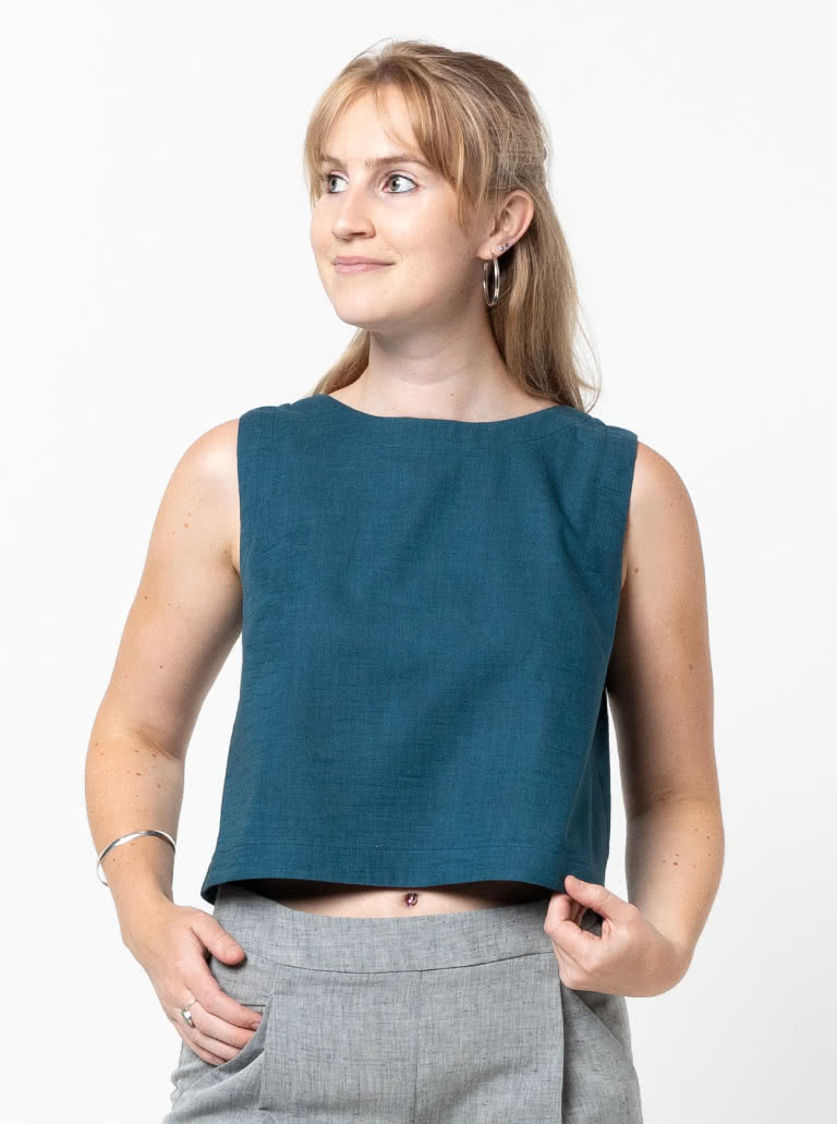 Bonnie Woven Tops By Style Arc - Two top options in the one pattern. 1 - Sleeveless swing shape top with a cropped length. 2 - A square shaped drop shoulder and longer length top. Both tops feature a round neck and functional back opening.
