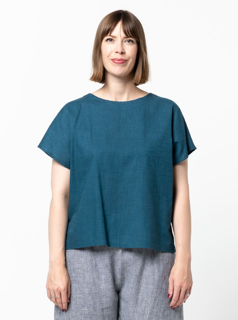 Bonnie Woven Tops By Style Arc - Two top options in the one pattern. 1 - Sleeveless swing shape top with a cropped length. 2 - A square shaped drop shoulder and longer length top. Both tops feature a round neck and functional back opening.