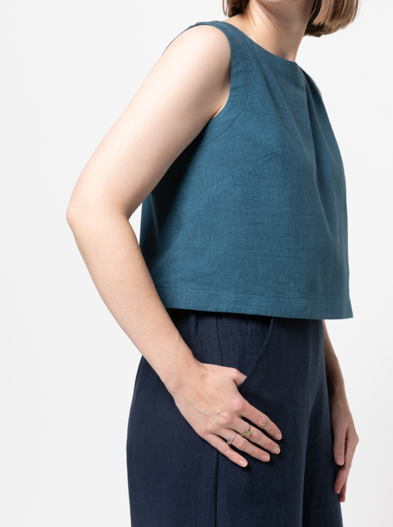 Bonnie Woven Tops By Style Arc - Two top options in the one pattern. 1 - Sleeveless swing shape top with a cropped length. 2 - A square shaped drop shoulder and longer length top. Both tops feature a round neck and functional back opening.