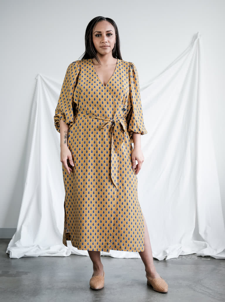 Brigid Wrap Dress By Style Arc - Wrap dress featuring a full sleeve and tie belt.