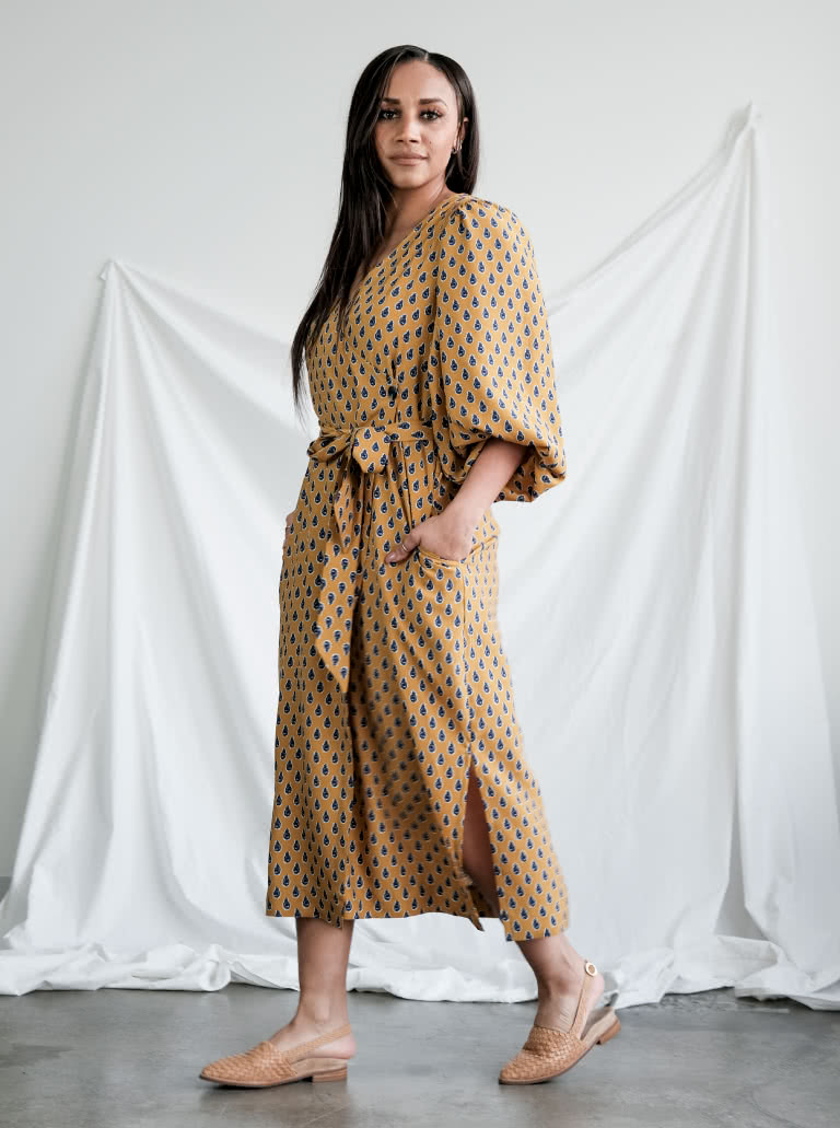 Brigid Wrap Dress By Style Arc - Wrap dress featuring a full sleeve and tie belt.
