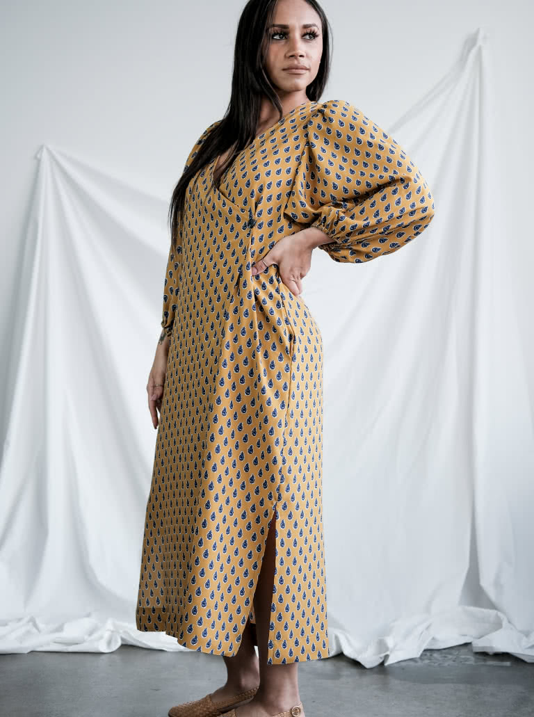 Brigid Wrap Dress By Style Arc - Wrap dress featuring a full sleeve and tie belt.