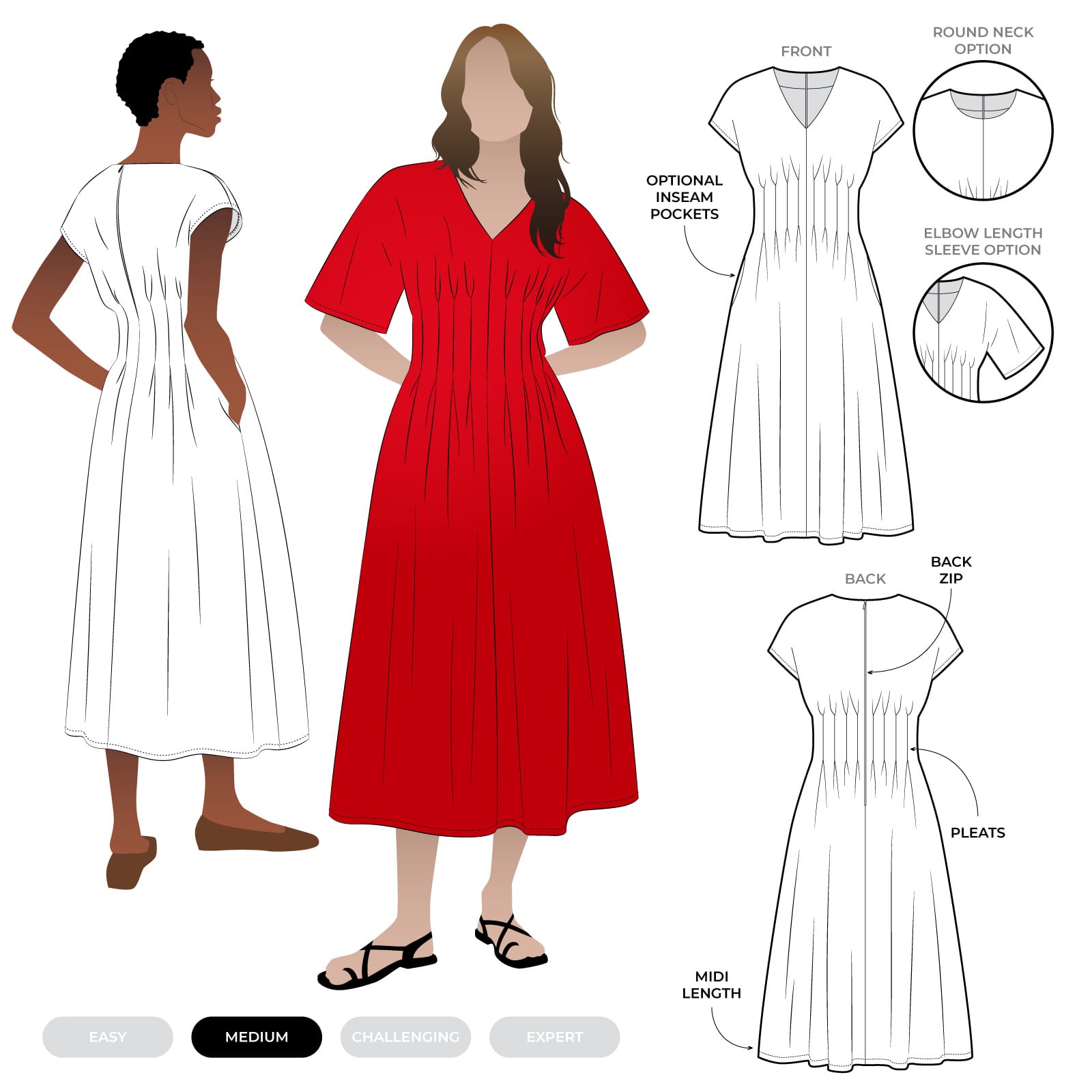 Bronte Woven Dress Bronte Woven Dress by Style Arc - Fitted dress with round or V neckline options and beautiful waist pleat detail
