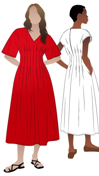 Bronte Woven Dress By Style Arc - Fitted dress with round or V neckline options and beautiful waist pleat detail