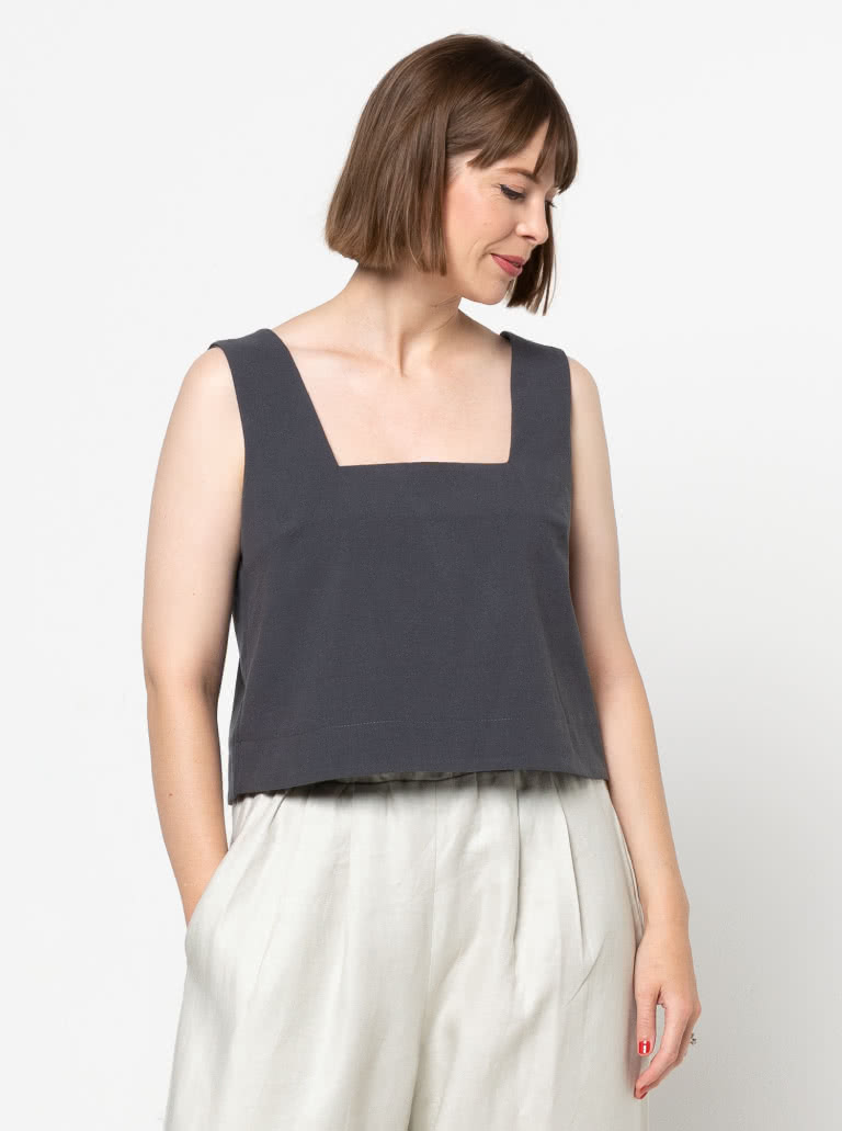 Byron Woven Top By Style Arc - Square shaped sleeveless square neck top which sits just below the waist