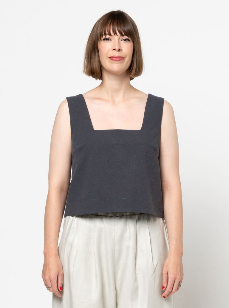 Byron Woven Top By Style Arc - Square shaped sleeveless square neck top which sits just below the waist