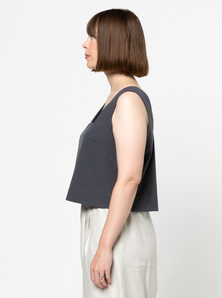 Byron Woven Top By Style Arc - Square shaped sleeveless square neck top which sits just below the waist