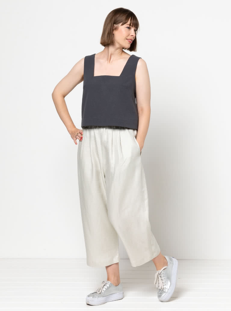 Byron Woven Top By Style Arc - Square shaped sleeveless square neck top which sits just below the waist